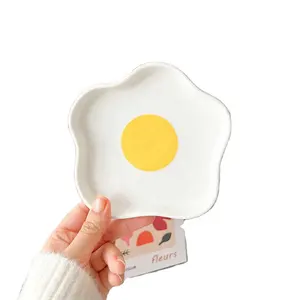 Prato de ovo para comida cerâmica kawaii, pequeno-almoço, frutas, salada, sobremesas, pratos decorativos com colher