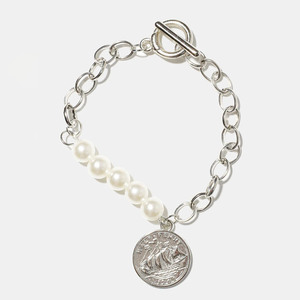 New Luxury Pearl <b>Beaded</b> Charms <b>Bracelet</b> Women 18k <b>Gold</b> Plated OT Clasp Coin Pendant <b>Bracelets</b> - Product Image 2