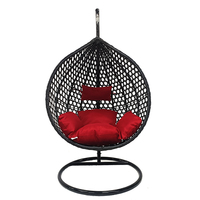 Best-seller Chaises Egg en rotin imperméable pour salon Chaise balançoire suspendue noire avec support en métal
