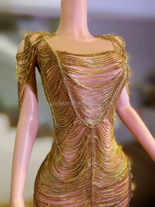 Cuerda dorada Cadena de lujo Diamante Hip Wrap Falda corta sexy Cantante Chica Grupo Canción Vestido Baile Discoteca Bar Traje de actuación - Product Image 4
