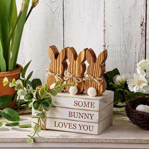 Decoración de Escritorio de Conejo de Madera, Adorno de Pascua, Decoración Festiva para Interiores con Letrero 'Some Bunny Loves You' - Product Image 1