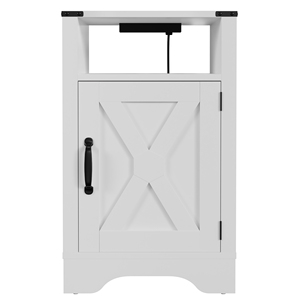 Farmhouse Nightstand Side <b>Table</b> White Wooden Rustic End <b>Table</b> <b>Tall</b> Bedside With Electrical Outlets Charging Station - Product Image 2