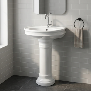 Modern Square Pedestal Sinks Set <b>Wall</b>-Mounted Ceramic Basin with Faucet Hole for Hotel Bathroom - Product Image 1