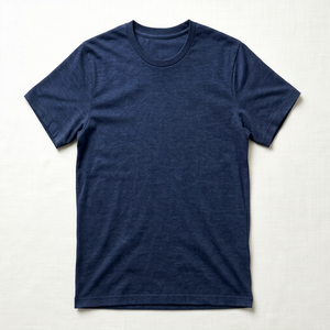 T-shirt à manches courtes bleu marine pour homme, coupe classique, couleur unie, décontracté, col rond, jersey en coton tricoté - Product Image 1