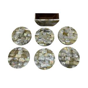 Latest Design Mother of Pearl Stone <b>Coaster</b> <b>Set</b> for Coffee and Tea Inlay <b>Coaster</b> Plate <b>with</b> <b>Coaster</b> <b>Holder</b> <b>Set</b> of 6 Pcs Decor - Product Image 1