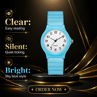Montre analogique à quartz silencieuse, boîtier rond en plastique, bracelet en silicone, chiffres arabes, montre-bracelet pour étudiants, enfants et adolescents