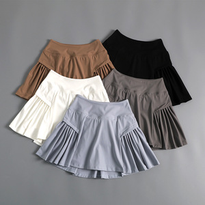 Falda Deportiva de Tenis de Cintura Alta con Pliegues y Color Sólido para Mujer, Pantalones Cortos Deportivos de Secado Rápido, Anti-luz - Product Image 1