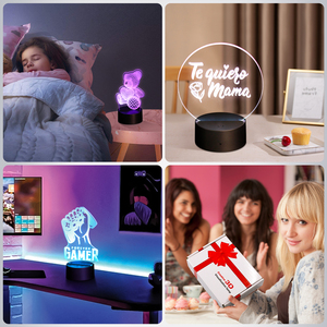 RGB LED Nachtlampje Acryl Zwart 3D LED Lampvoet USB Kabel Afstandsbediening Oplaadbaar Slaapkamer Nachtlampvoet - Product Image 6