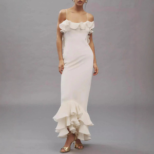 Robe <span class=keywords><strong>longue</strong></span> de <span class=keywords><strong>soirée</strong></span> moulante à bretelles et volants, style européen et américain pour femmes - Product Image 2