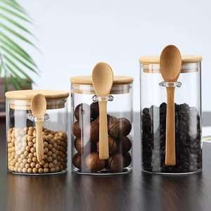 Round Glass Sealed Jar with Spoon Storing <b>Kitchen</b> Grains <b>Storage</b> Jar Transparent Tea <b>Storage</b> <b>Container</b> - Product Image 5