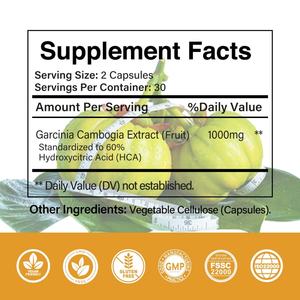 Cápsulas de Extracto de Garcinia Cambogia con Ácido Hidroxicítrico (HCA), Suplemento Herbal de Venta Caliente, OEM ODM - Product Image 2