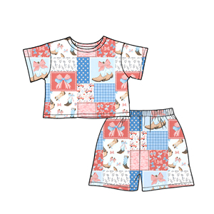 ZhengPai Ensembles de vêtements mode États-Unis 4 juillet, rouge et bleu avec nœud, styles d'été pour frères et sœurs, en soie de lait, style occidental, doux - Product Image 2