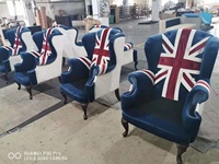 Fauteuil antique à dossier haut en cuir renforcé de boutons, chaise aviateur de style anglais, pour salon, Union Jack