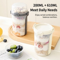 3-pack Overnight Oats Bakjes, Draagbare Dubbellaagse Yoghurtbekers, Luchtdichte Havermoutpotten voor Onderweg, Ontbijtgranen, Noten, Fruit