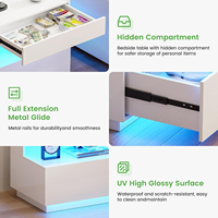 Table de chevet flottante à LED avec détecteur de mouvement, chargement sans fil, port USB Type-C, tiroir dissimulé pour armes à feu, finition ultra brillante
