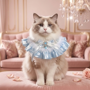 Bavaglino per Animali Domestici All'ingrosso, Stile Principessa di Lusso, Fatto a Mano con Pizzo e Perline, in Poliestere Elastico con Fiocco, per Gatti Ragdoll e Cani di Piccola Taglia, per Feste di Matrimonio - Product Image 1
