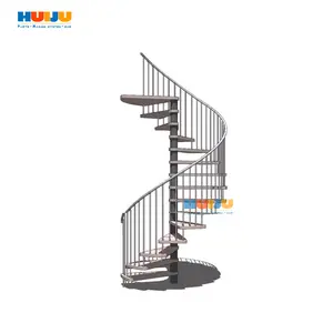 HJ Desenho de interiores clássico personalizado de escada curva de madeira redonda de ferro/escada em espiral/escada reta ao ar livre