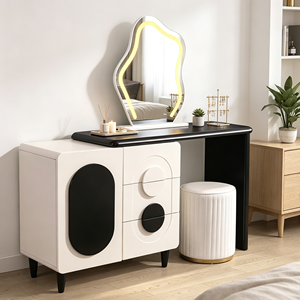 Coiffeuse moderne blanche avec miroir LED, meuble de rangement et tabouret pour chambre à coucher - Product Image 4