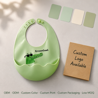 Bavoir bébé en silicone souple avec poche récupératrice de nourriture en forme de vague profonde de 9 cm, boutons-pression sécurisés, ajustement ergonomique, garde les vêtements et le sol propres