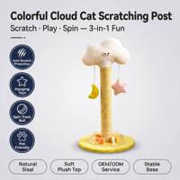 Poteau à gratter pour chat Cloud Cat avec jouets suspendus lune et étoile et circuit de balles |   Griffoir en corde de sisal pour chats d'intérieur |   Vente en gros personnalisée