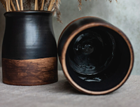 Pot de rangement en grès céramique noir mat pour ustensiles, organisateur de cuillères, décoration de cuisine rustique
