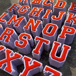 Wholesale Custom Orange Stick Iron On Chenille Letters Patches Heat Press A-Z Alphabet Colourful Letter Chenille Patches