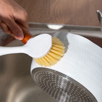Gloway – manche en bambou naturel, grattoir intégré pour évier, nettoyage de casserole, manche Long, brosse de lavage de Pot de cuisine