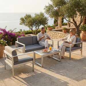 Set Divano <span class=keywords><strong>da</strong></span> <span class=keywords><strong>Esterno</strong></span> Moderno con Telaio in Alluminio, Resistente alle Intemperie e Antiruggine, Modulare con Tavolino Laterale Integrato - Product Image 3