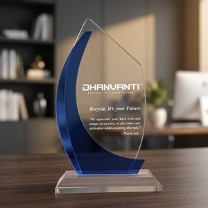 Trofeo de Cristal Acrílico Ecológico al por Mayor, con Acabado Pulido, Grabado Láser Personalizado, Diseño Azul para Promociones - Product Image 2