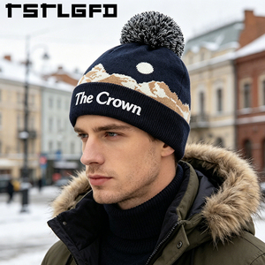 Custom Logo Printed Beanie With <b>Pom</b> <b>Pom</b> Wholesale Bulk Mountain Scene Knit <b>Hat</b> With Soft Fabric Winter <b>Hat</b> Manufacturer - Product Image 4