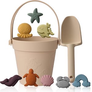 Ensemble de jouets de plage en silicone 3D sur le thème marin, seau, pelle et sac pour enfants, moules à sable, jouets de plage pour bébé, vente en gros - Product Image 4