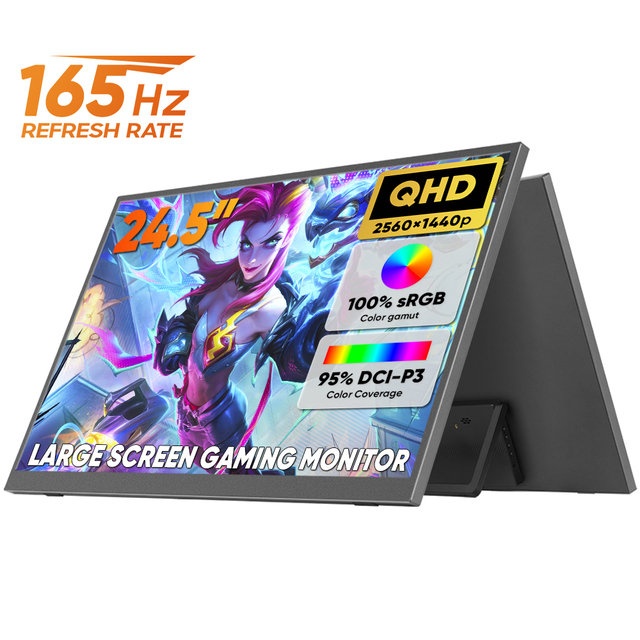Custom 24.5 Inch 165Hz IPS LED Portable LCD Extender Dual Laptop Gaming HDR Monitor with USB-C VESA Mount Built-in Kickstand