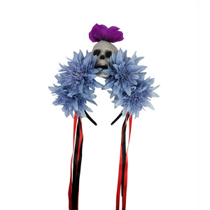 Serre-tête Gothique Tête de Mort Sombre avec Guirlande Florale et Fausses Fleurs pour Halloween, Spectacles, Festivals, Fêtes et Costumes - Product Image 6