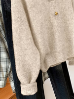 Suéter de punto holgado con cuello en V y solapa para mujer, tejido a máquina, personalizado, para uso diario, informal o festivo