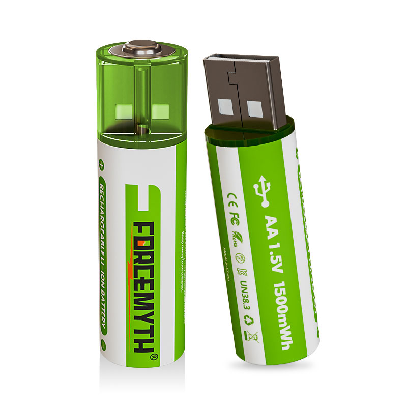 Forcemyth ที่ชาร์จแบตเตอรี่ USB ชาร์จไฟได้ USB AA 1.5V ชาร์จเร็ว USB 1500mWh รอบนำมาใช้ใหม่ได้สำหรับเมาส์ไมค์