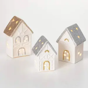 Custom Tabletop Candle Holder Small LED Ceramic Christmas Village House