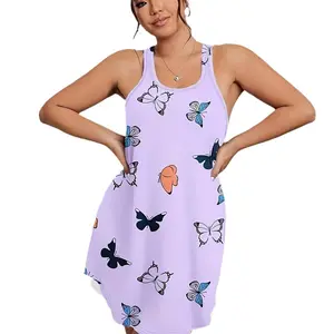 Phụ Nữ Quần Áo Ngủ Bướm In Tank Top Nightdress Áo Ngủ Sữa Lụa Tuần Trăng Mật Đêm Dresses Cho Phụ Nữ