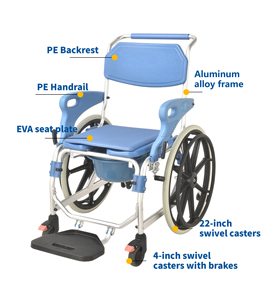 Bulk Supply Medical <strong>Shower</strong> <strong>Chair</strong> with Handicap Footrest, Portable Aluminum Foldable Toilet Commode <strong>Chair</strong> with Wheels for Elderly - Product Image 3