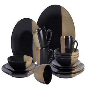 Vente de bols à soupe, assiettes et ensembles de couverts en céramique de style nordique noir et or, pour les réunions de famille occidentales - Product Image 1