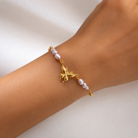 Bracelet empilable en acier inoxydable de style européen avec perles d'eau douce, accessoires de mode dorés