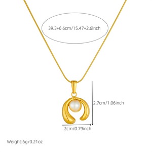 Fashion Pendant <b>Necklace</b> Stainless Steel Gold Plated Pearl U Shape Design Gift Jewelry - Product Image 4