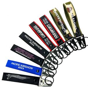 <b>Custom</b> Woven Fabric Short Carabiner Keychain Clip Ring Hook Strap Wrist Lanyard Car Motorcycle <b>Key</b> Chain With Logo - Product Image 2