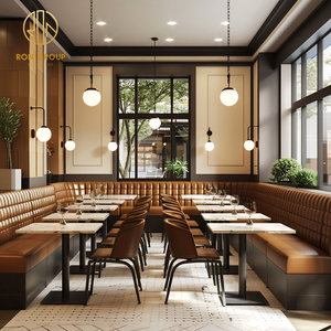 Conjunto de Muebles Comerciales para Restaurante Ron Group, Asientos Curvos de Cuero en Forma de Media Luna, Mesa Cuadrada de Mármol con Sillas - Product Image 2