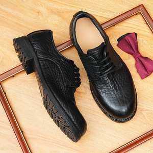 Chaussures en cuir pour hommes à bout carré, grande taille, rehaussantes, pour affaires et tenues décontractées, en cuir de vachette, à semelle épaisse et à lacets - Product Image 1