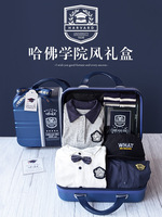 Coffret Cadeau Bébé Style Collège – Ensemble Nouveau-né Garçon en Coton Doux – Printemps, Été, Automne, Hiver – Bleu Pleine Lune, 100 Jours, Un An