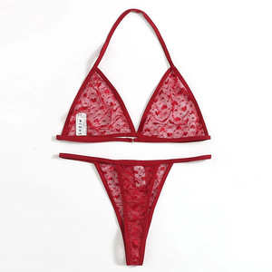 Soutien-gorge à bretelles croisées très demandé, lingerie trois pièces en maille transparente brodée de cœurs, disponible pour l'exportation. Livraison directe - Product Image 5