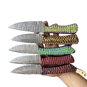 Couteau à lame fixe en acier Damas avec manche coloré, personnalisable pour la chasse, le camping et la survie - Product Image 1