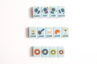 Jeu de Mahjong américain bleu clair, tuiles illustrées personnalisées mignonnes en forme de croissant de café pour jeu à domicile