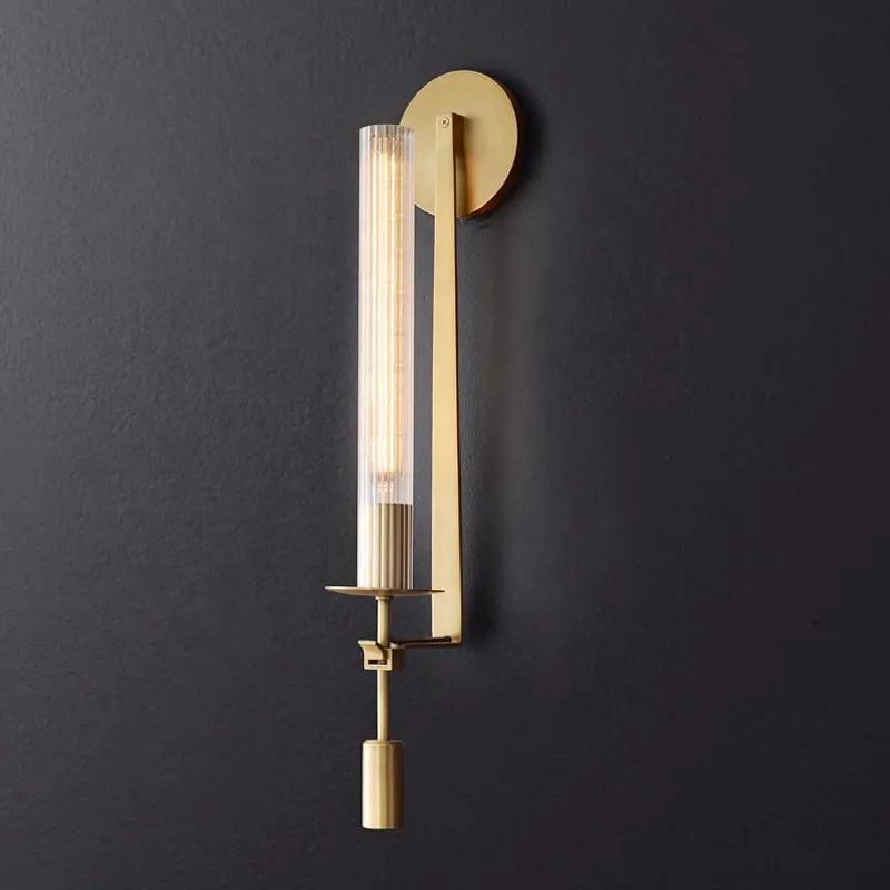 Modern Wall Light Polish Brass Tubular Surface Mount LED Wall Lamp Upward Glass Light for Indoor Interior Decor Bathroom Home