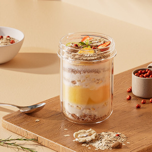 Breakfast Cup Wide Mouth Airtight Glass Jar With Spoon For Overnight <b>Oats</b> Yogurt Milkshake - Product Image 2